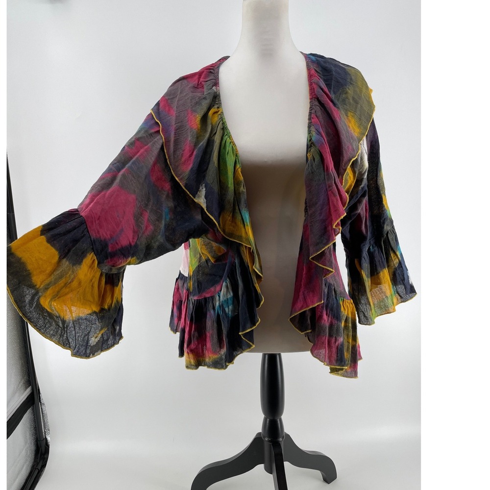 Bohemian Ruffled Open Front Women's Top in Multi-Color